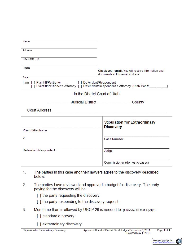 Stipulation For Extraordinary Discovery | Pdf Fpdf Docx | Utah