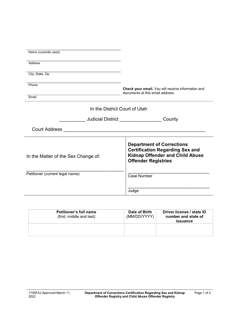 Certification Regarding Sex Kidnap And Child Abuse Offender Registries {1705FAJ} | Pdf Fpdf Docx | Utah
