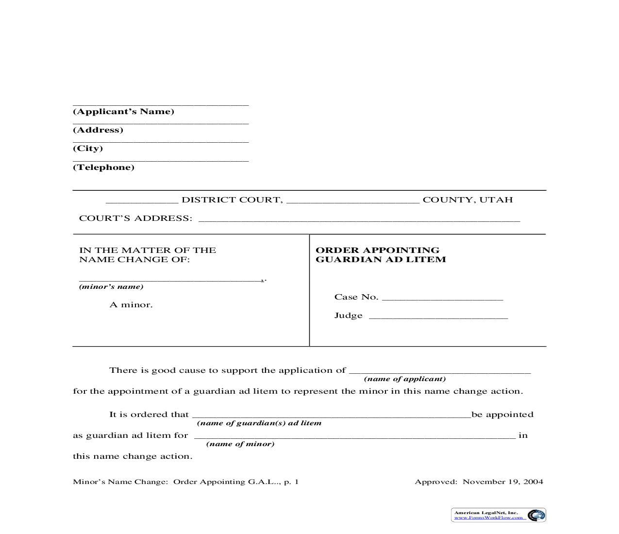 Order Appointing Guardian Ad Litem | Pdf Fpdf Doc Docx | Utah