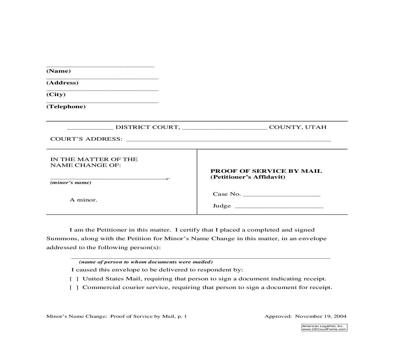 Proof Of Service By Mail (Petitioners Affidavit) | Pdf Fpdf Doc Docx | Utah