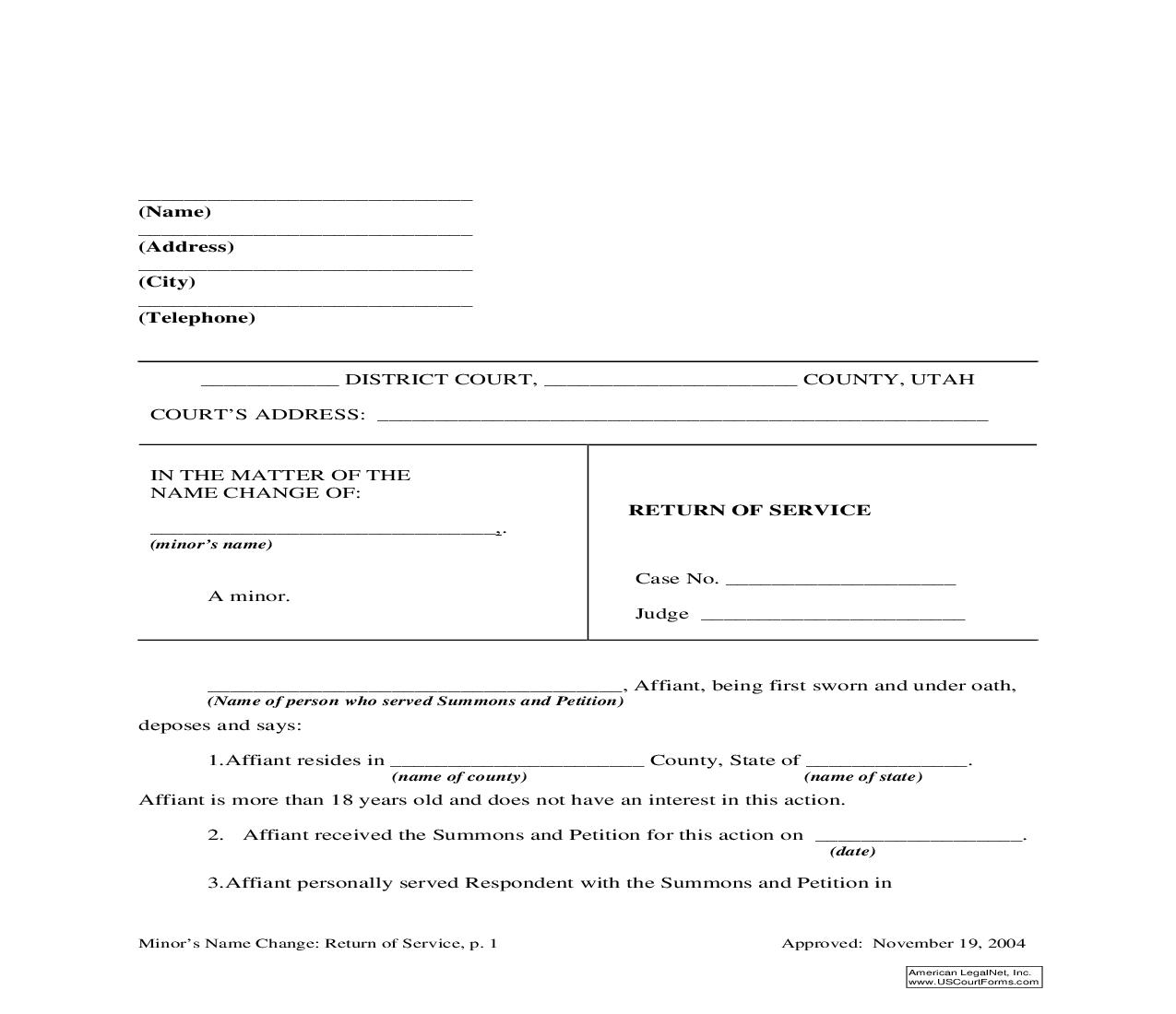 Return Of Service | Pdf Fpdf Doc Docx | Utah