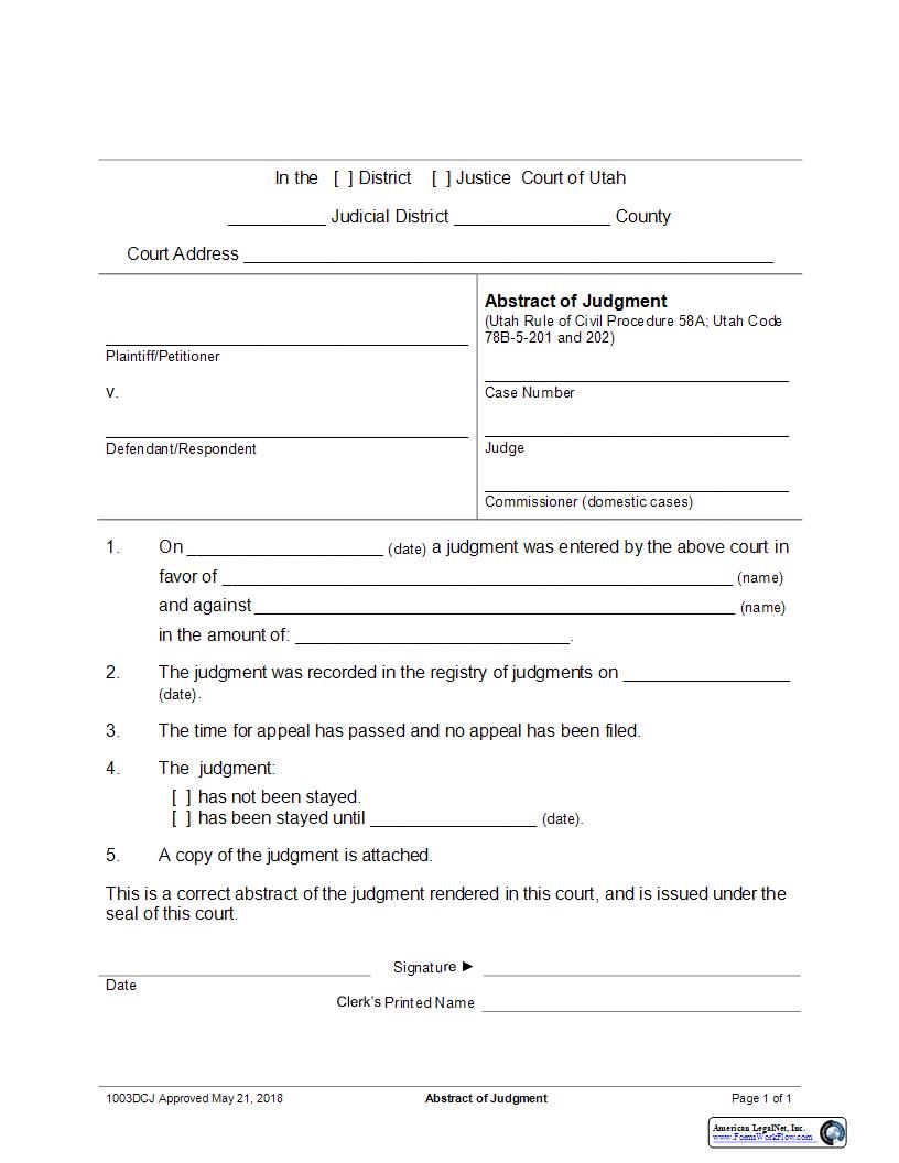 Abstract Of Judgment {1003DCJ} | Pdf Fpdf Docx | Utah