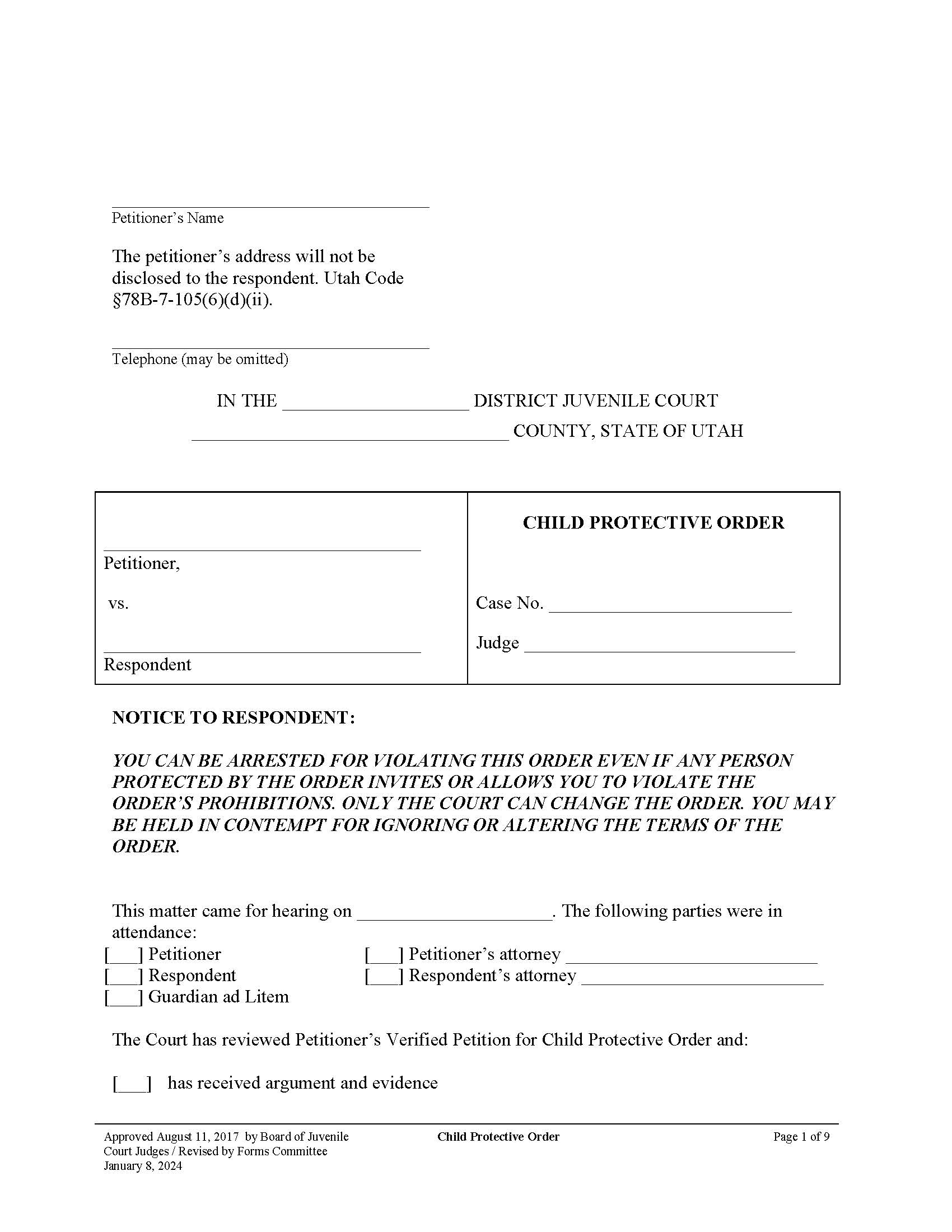 Child Protective Order |  | Utah