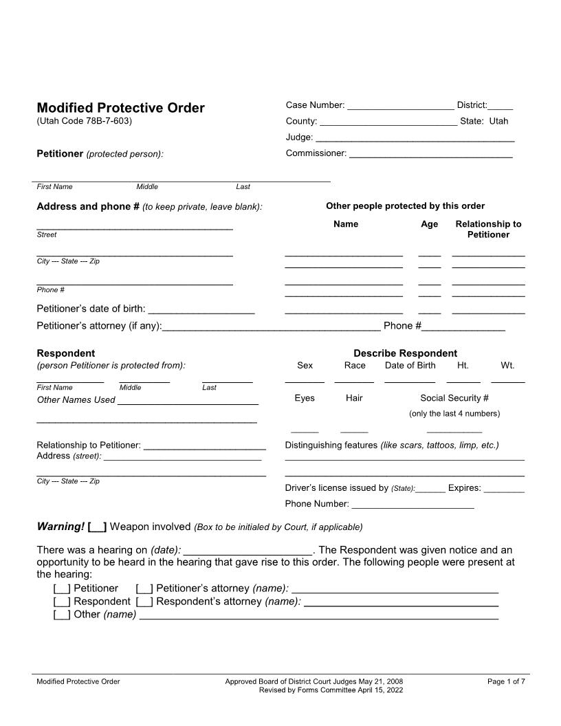 Modified Protective Order |  | Utah