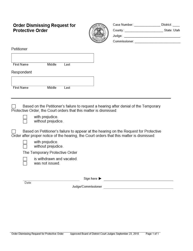 Order Dismissing Request For Protective Order |  | Utah