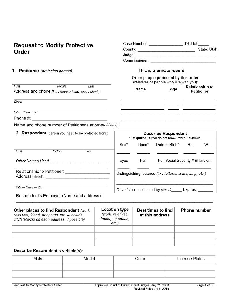 Request To Modify Protective Order | Pdf Fpdf Docx | Utah