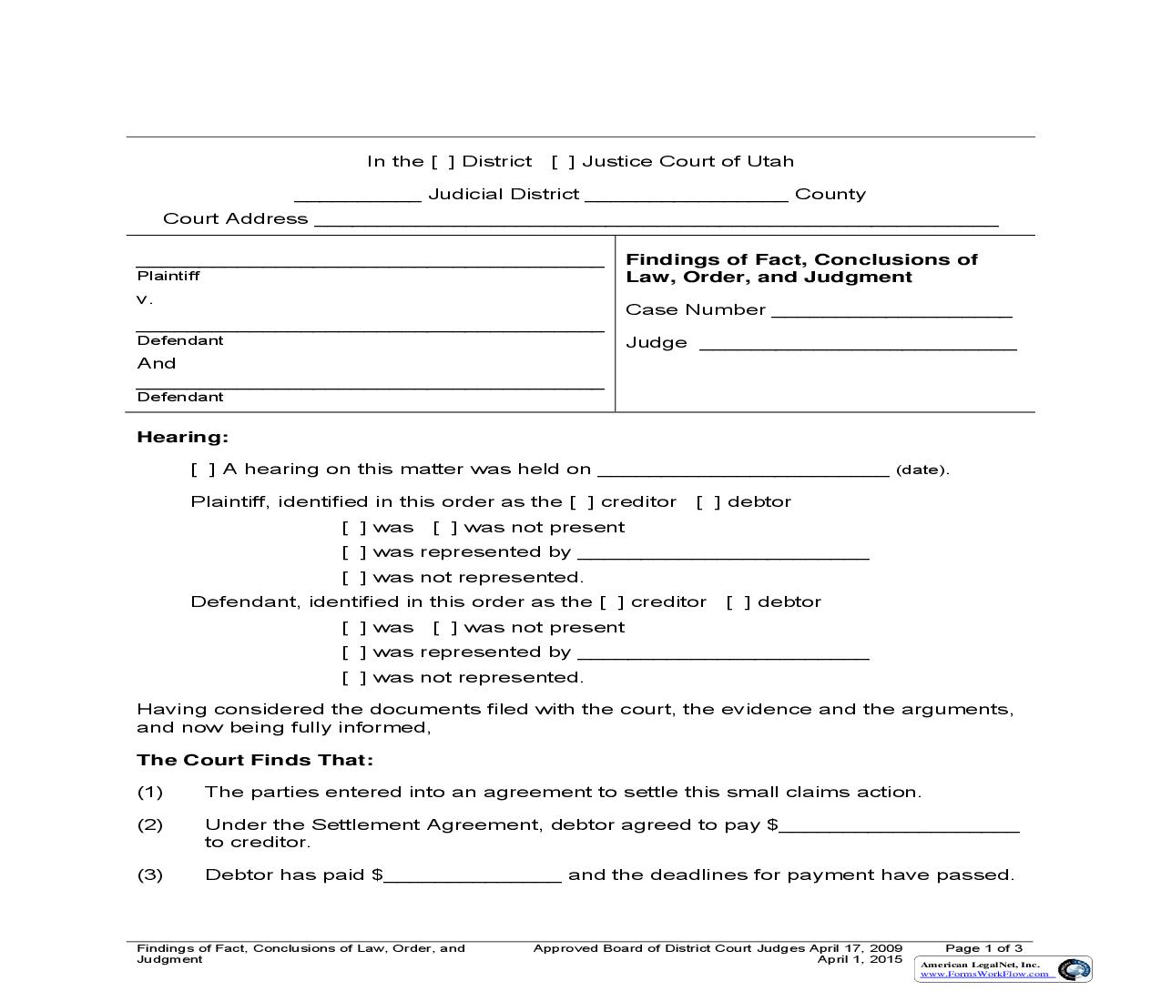 Findings Of Fact Conclusions Of Law Order And Judgment | Pdf Fpdf Doc Docx | Utah