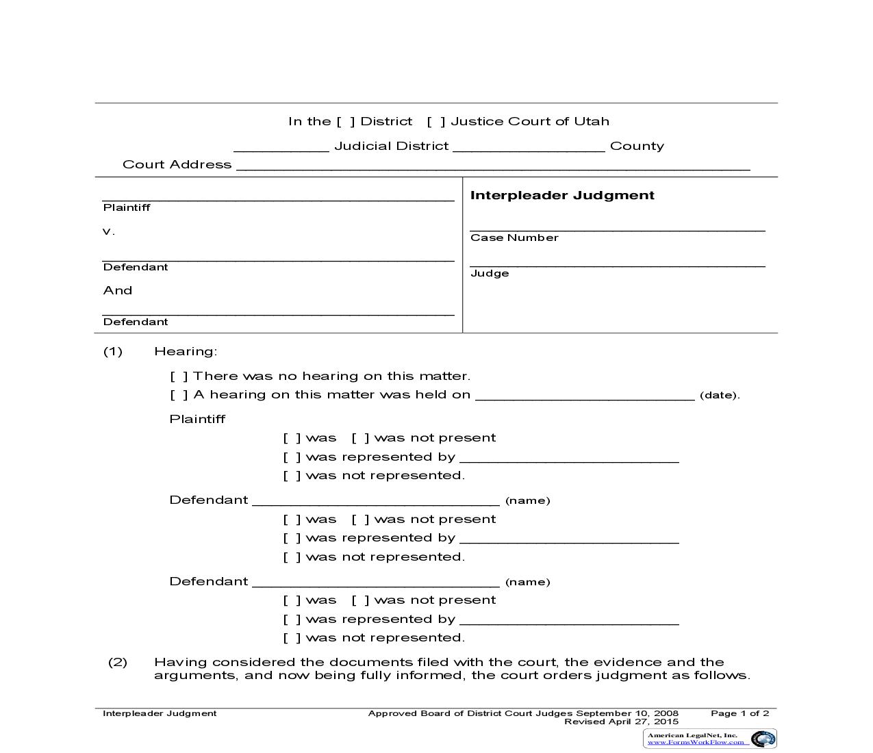 Interpleader Judgment | Pdf Fpdf Doc Docx | Utah