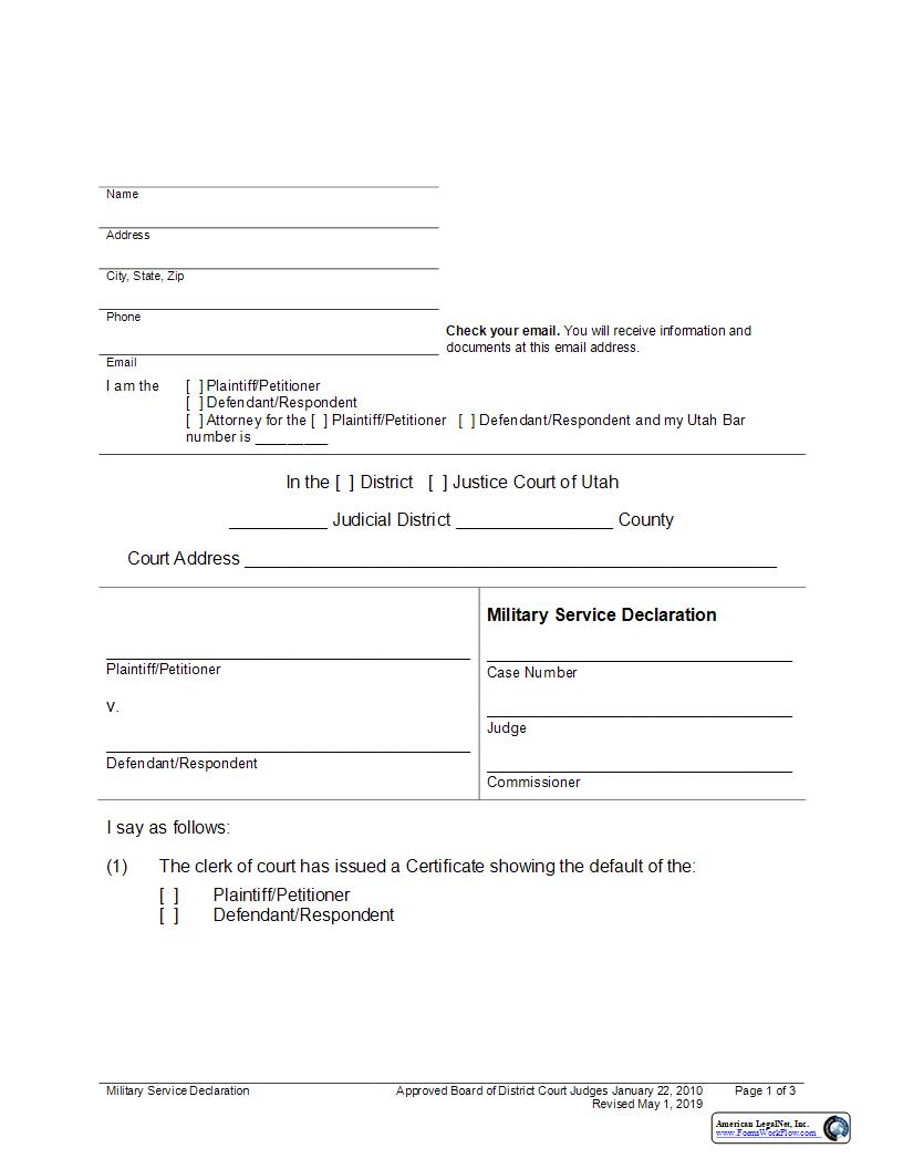 Military Service Declaration | Pdf Fpdf Docx | Utah