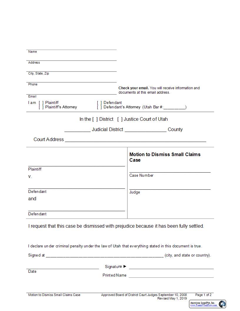 Motion To Dismiss Small Claims Case | Pdf Fpdf Docx | Utah