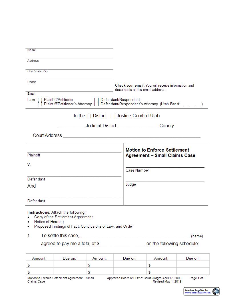 Motion To Enforce Settlement Agreement | Pdf Fpdf Docx | Utah