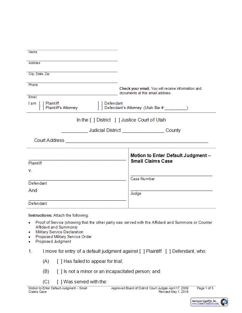 Motion To Enter Default Judgment | Pdf Fpdf Docx | Utah