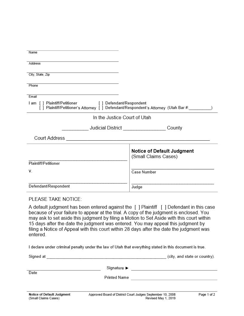 Notice Of Default Judgment | Pdf Fpdf Docx | Utah