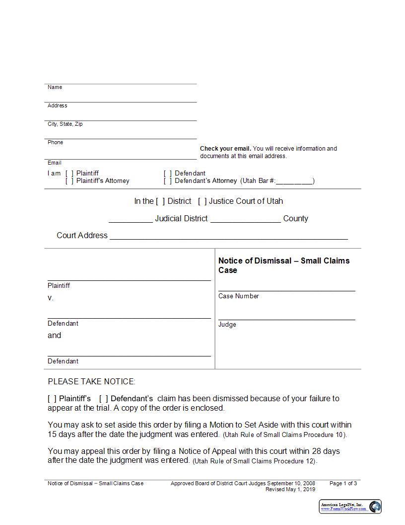 Notice Of Dismissal | Pdf Fpdf Docx | Utah