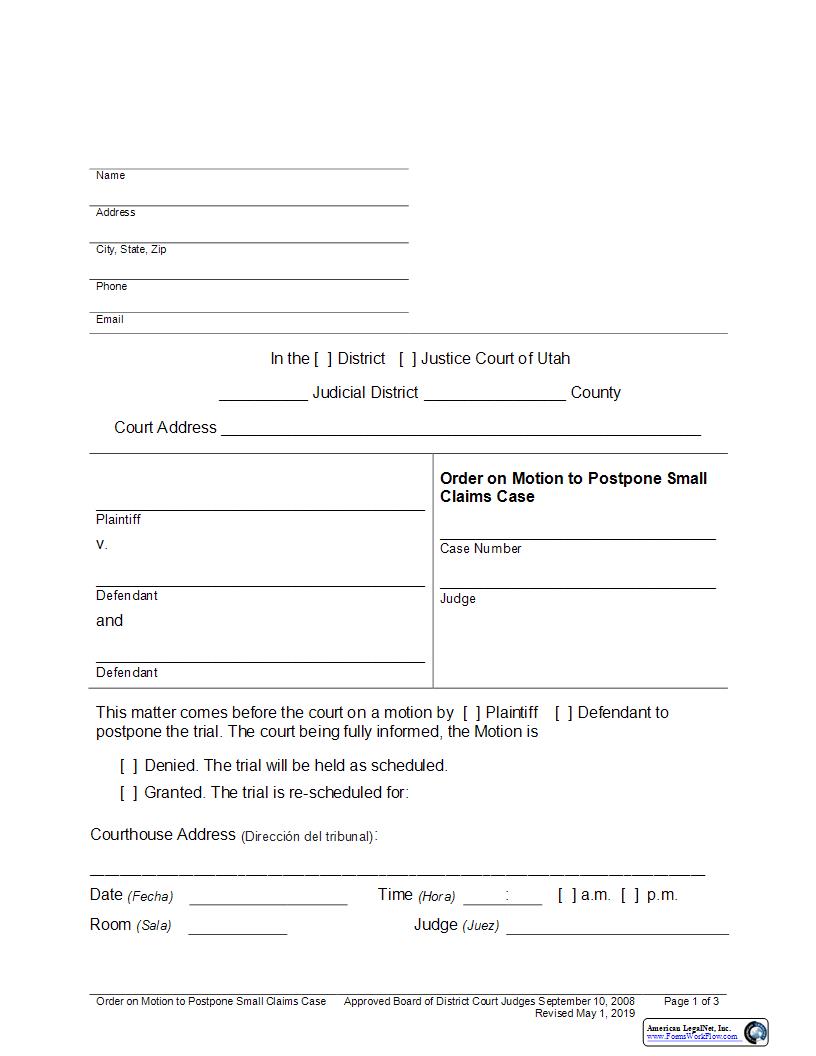 Order On Motion To Postpone | Pdf Fpdf Docx | Utah