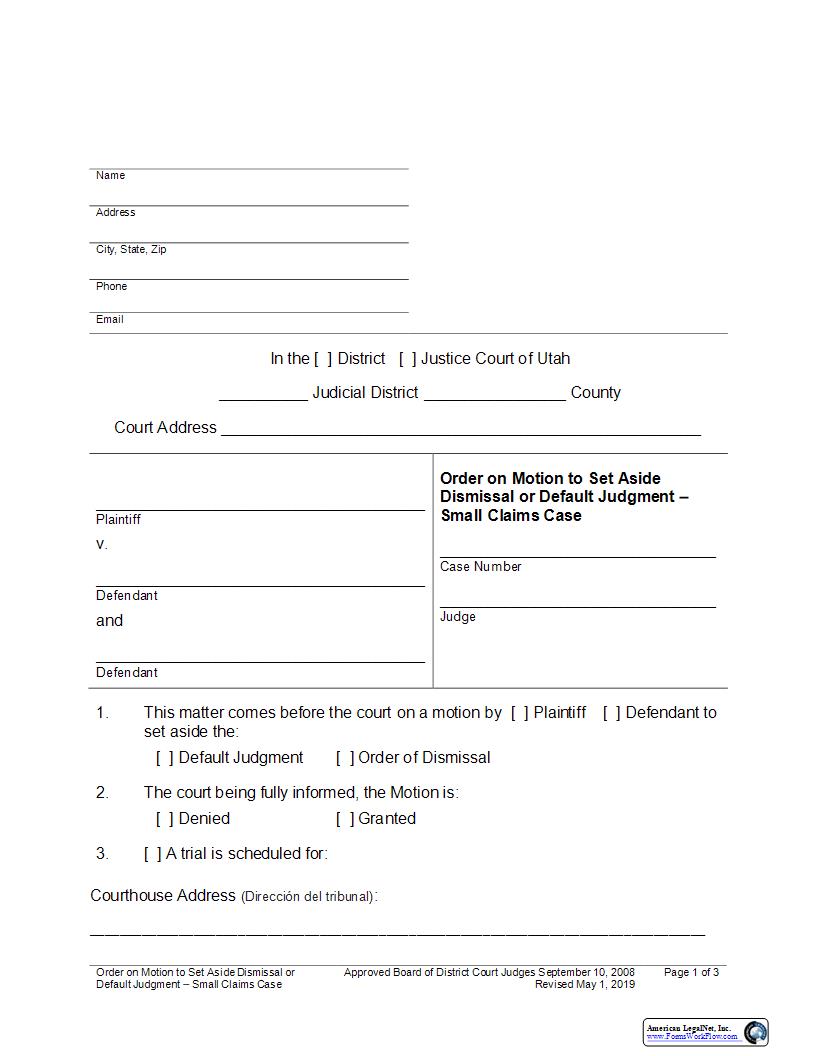 Order On Motion To Set Aside | Pdf Fpdf Docx | Utah