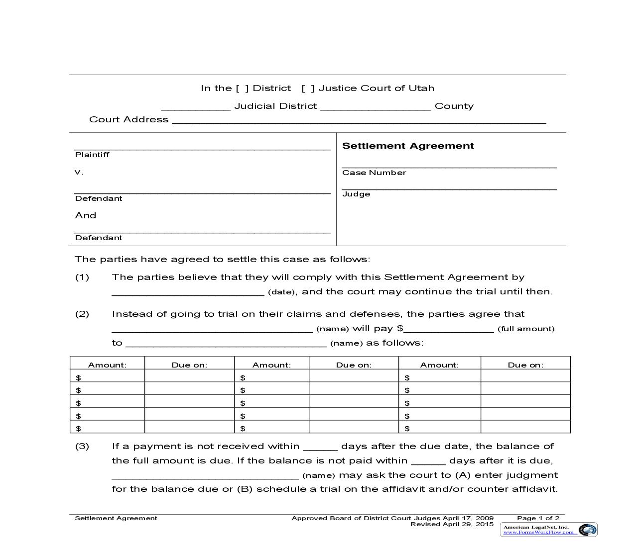 Settlement Agreement | Pdf Fpdf Doc Docx | Utah