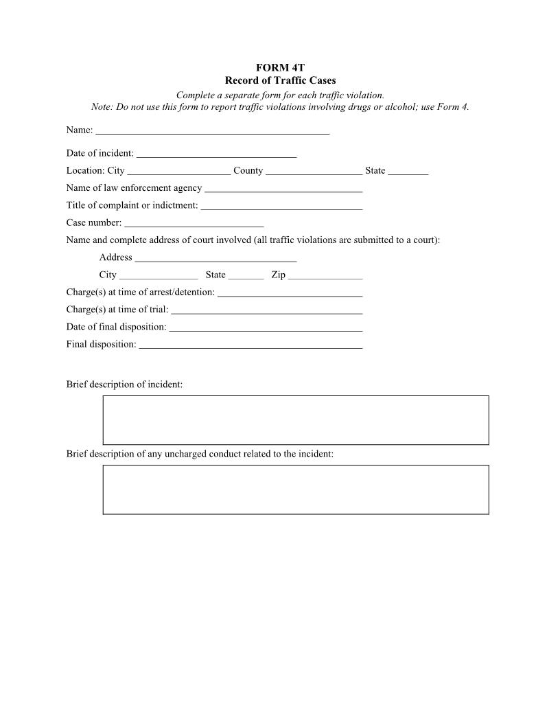 Form 4T Record Of Traffic Actions | Pdf Fpdf Docx | Utah