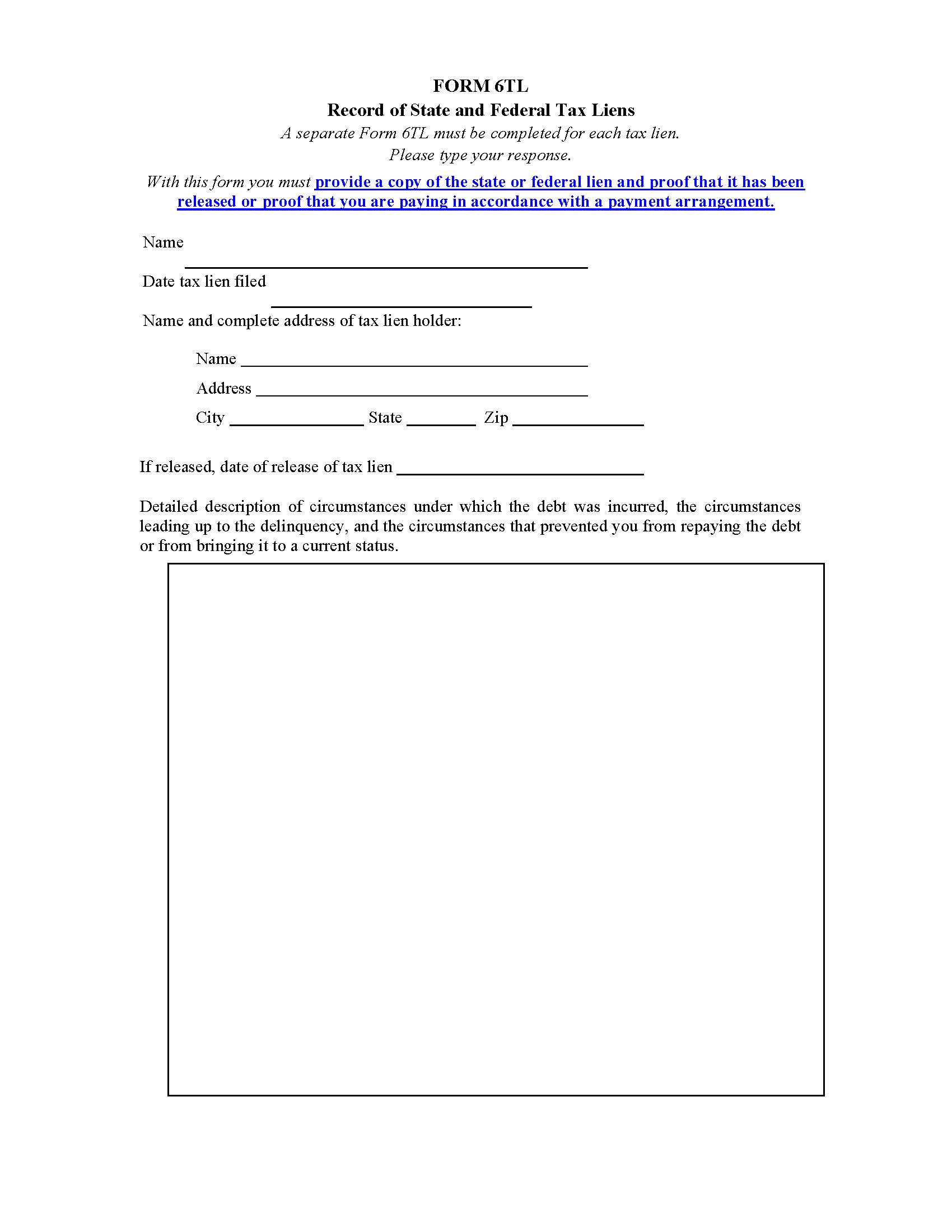 Form 6TL Record Of State And Federa Tax Liens | Pdf Fpdf Docx | Utah