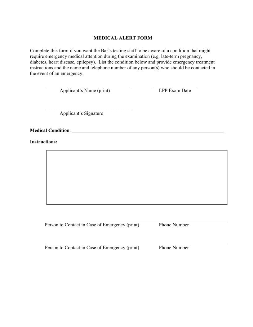 Medical Alert (Licensed Paralegal Practitioner Program Exam) | Pdf Fpdf Docx | Utah