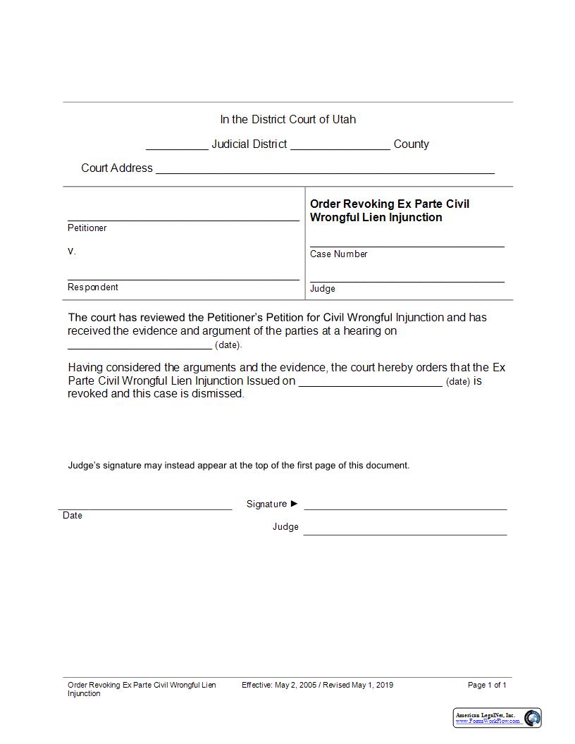 Order Revoking Ex Parte Injunction | Pdf Fpdf Docx | Utah