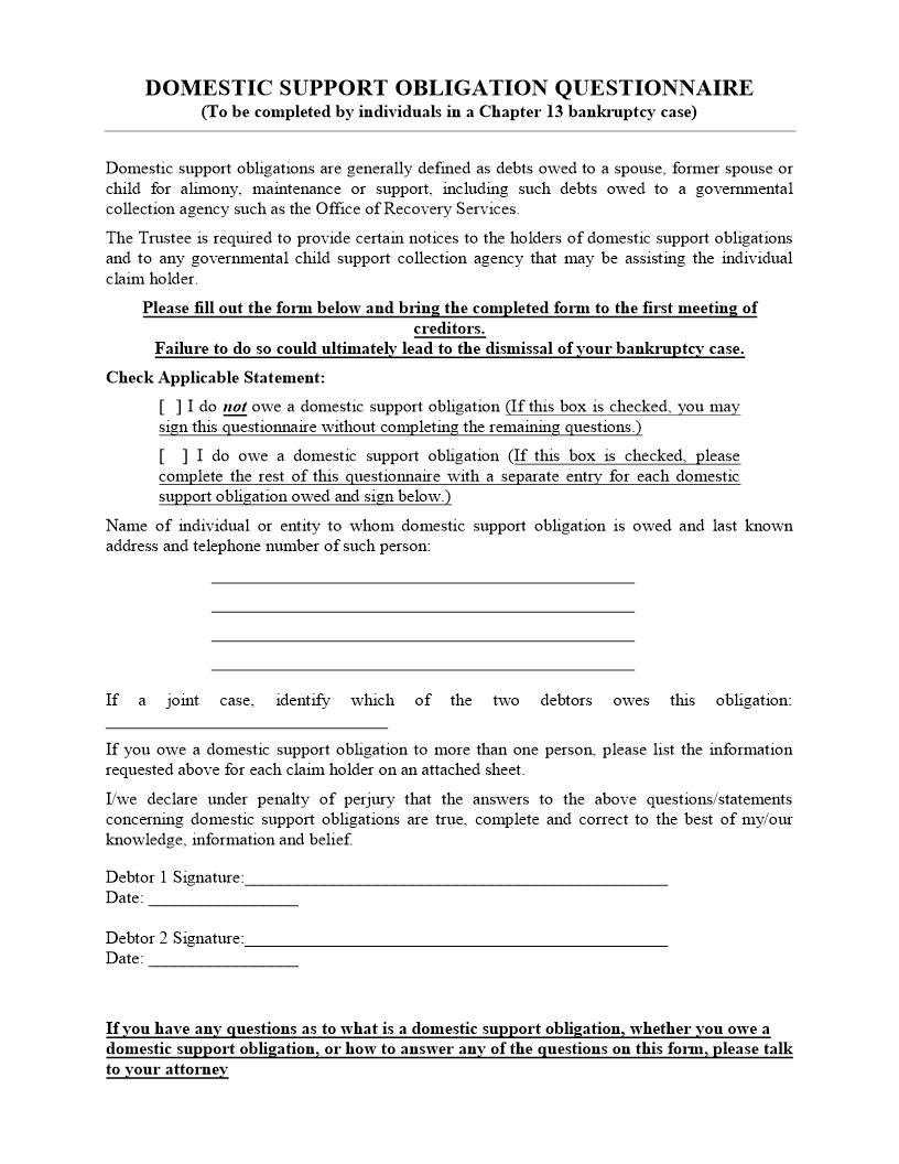 Domestic Support Obligation Questionnaire {UTB-DSOQ} | Pdf Fpdf Docx | Utah