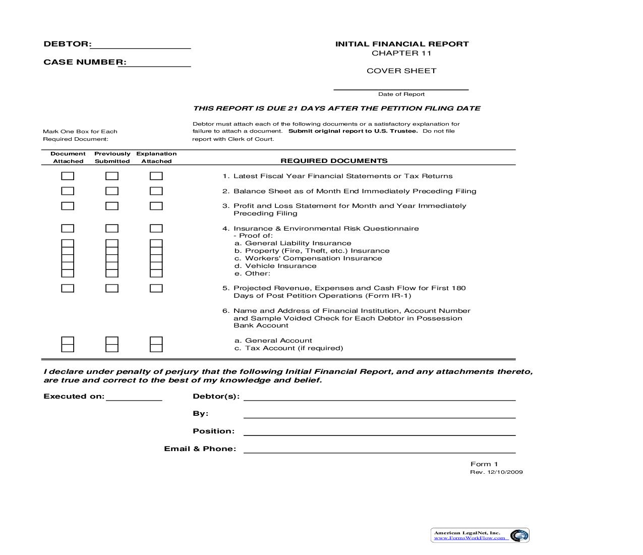 Initial Financial Report (Chapter 11 Cover Sheet) {1} | Pdf Fpdf Doc Docx | Utah