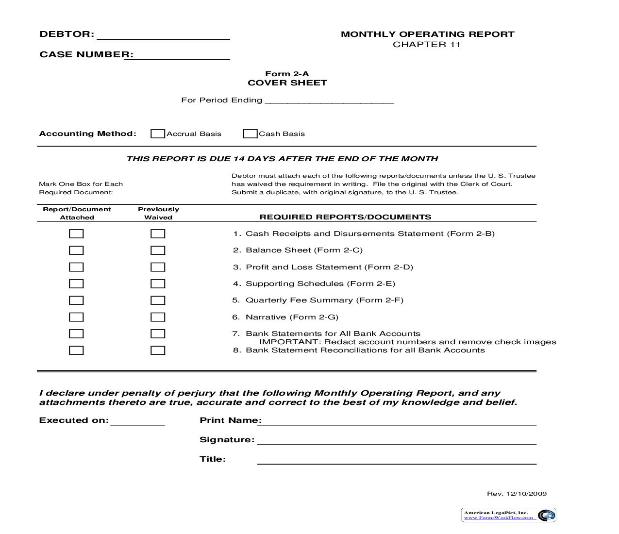 Monthly Financial Report (Chapter 11) | Pdf Fpdf Doc Docx | Utah