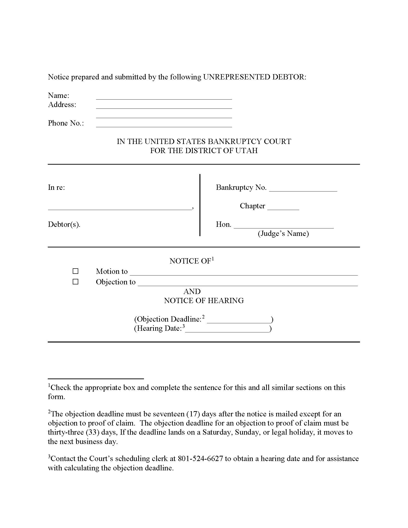 Notice Of (Blank) And Notice Of Hearing {9013-1} | Pdf Fpdf Docx | Utah