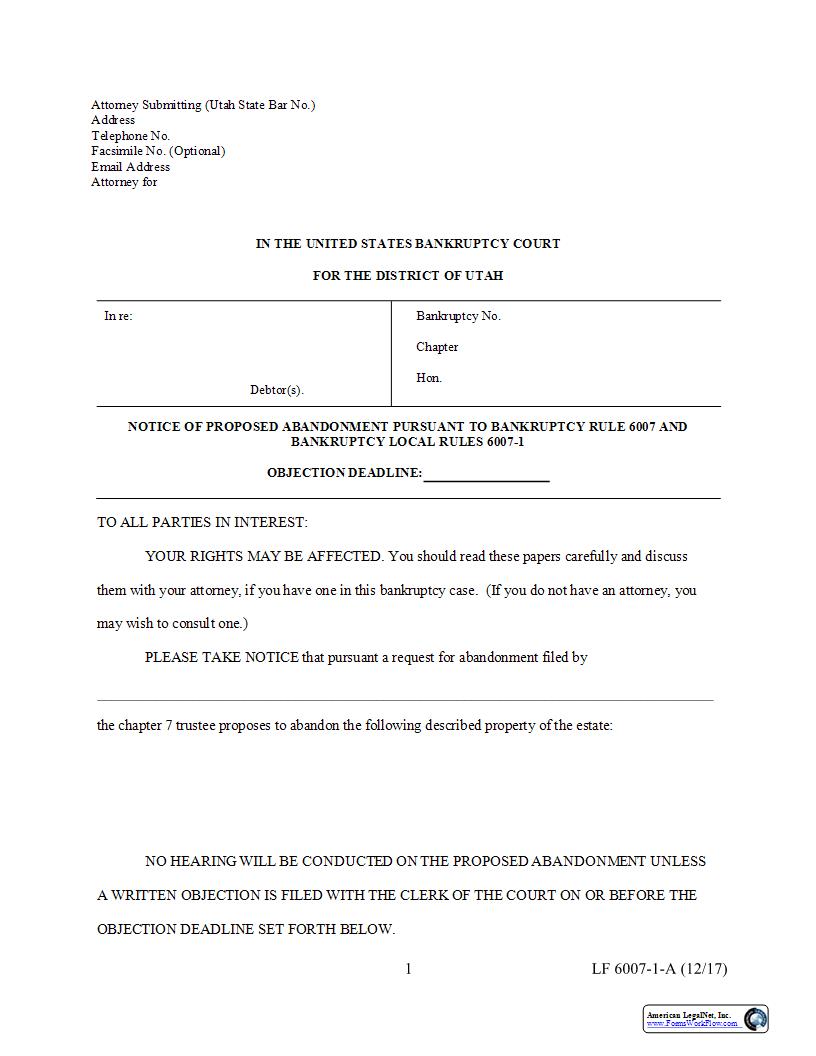 Notice Of Proposed Abandonment {6007-1-A} | Pdf Fpdf Docx | Utah