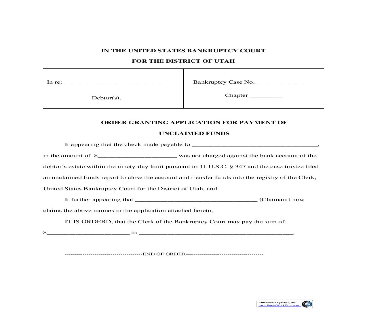 Order Granting Application For Payment Of Unclaimed Funds | Pdf Fpdf Doc Docx | Utah