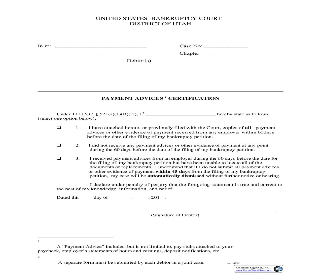 Payment Advices Certification | Pdf Fpdf Doc Docx | Utah