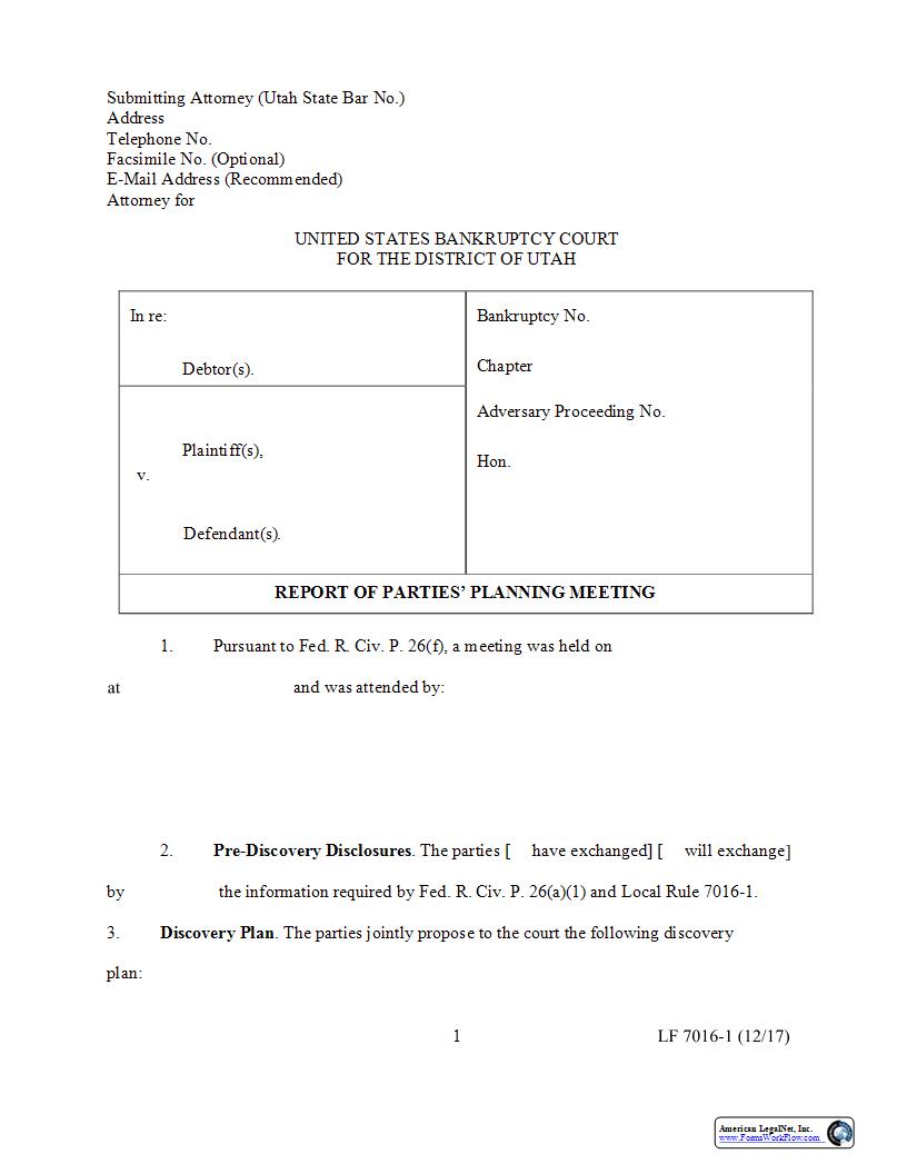 Report of Parties Planning Meeting {7016-1} | Pdf Fpdf Docx | Utah