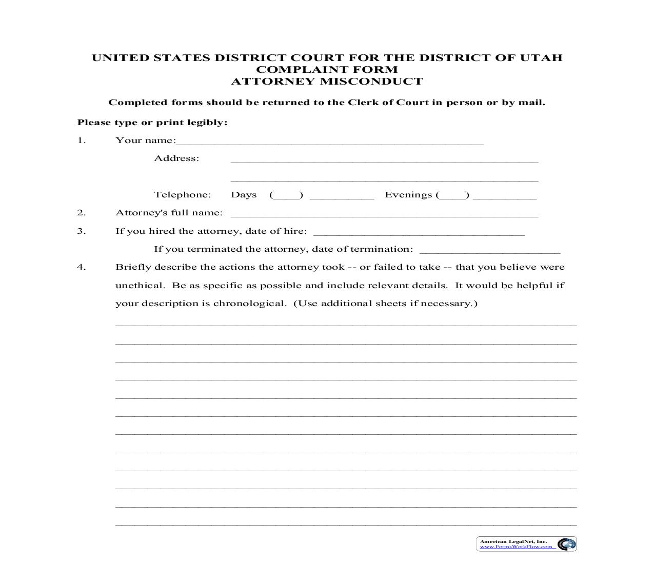 Complaint Form Attorney Misconduct | Pdf Fpdf Doc Docx | Utah