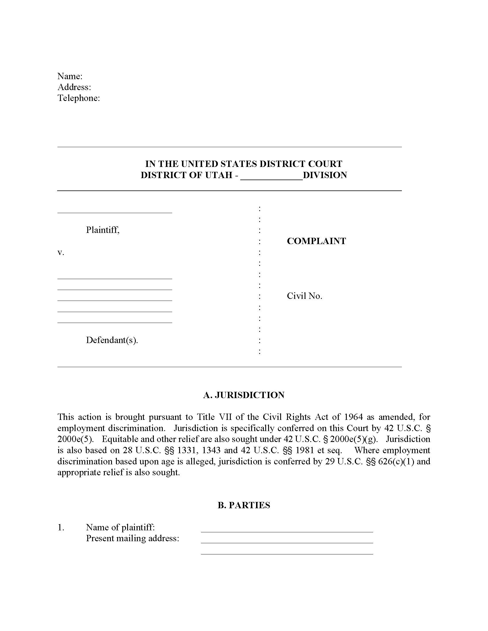 Employment Discrimination Complaint | Pdf Fpdf Doc Docx | Utah