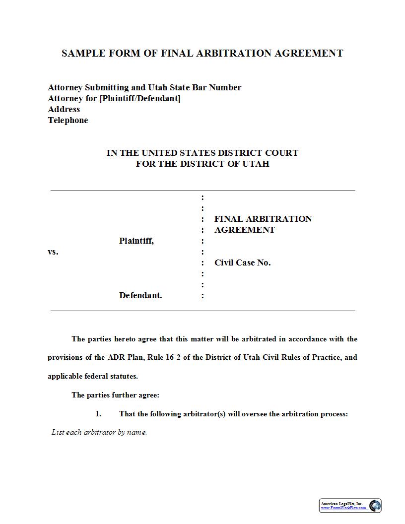 Final Arbitration Agreement | Pdf Fpdf Docx | Utah