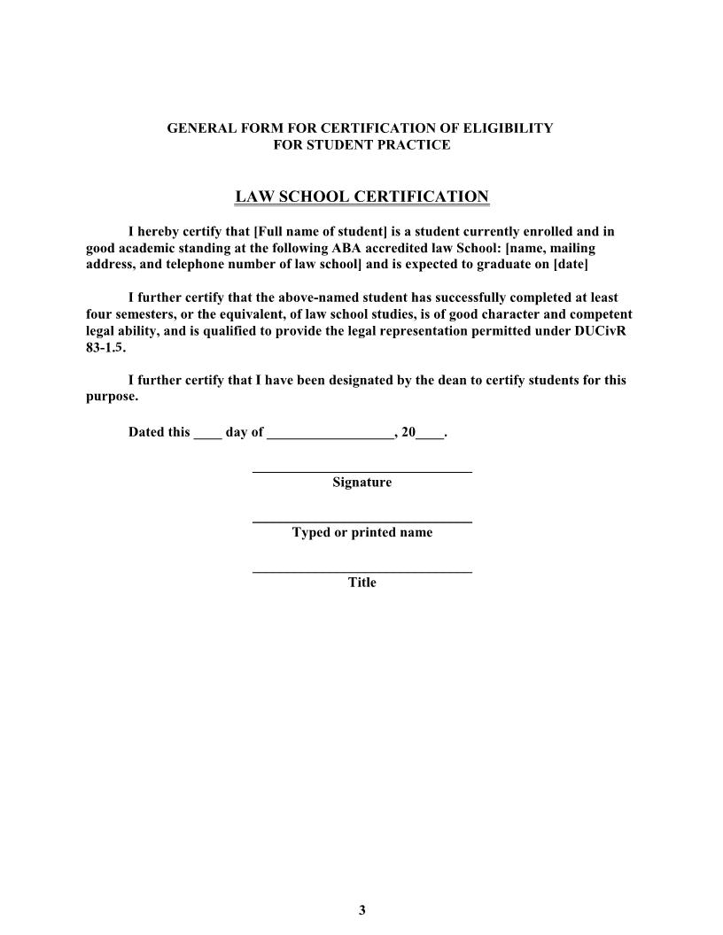 General Form For Certification Of Eligibility (Law Student) {GFCELS} | Pdf Fpdf Docx | Utah