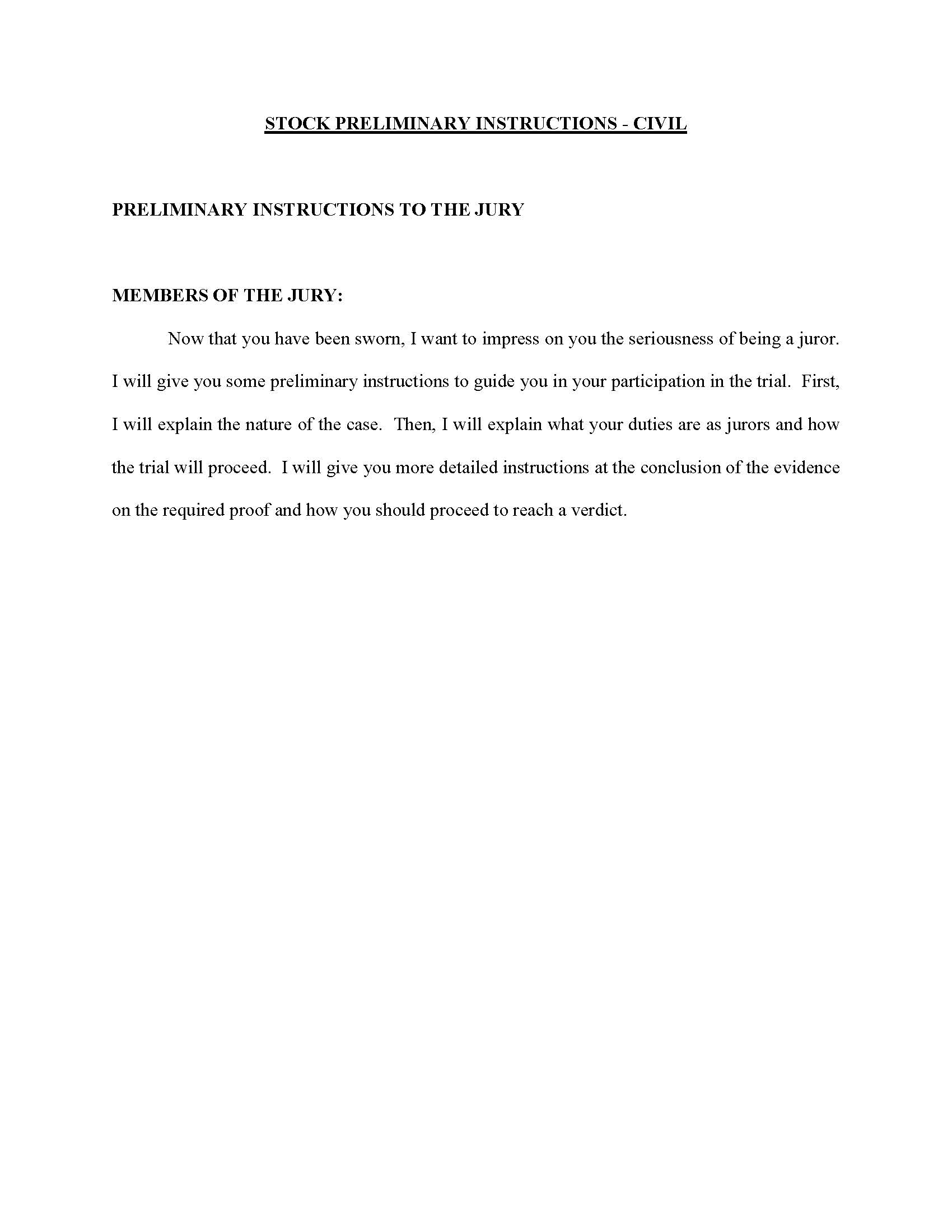 Stock Civil Preliminary Instructions (Judge Shelby) {SCPI-JS} | Pdf Fpdf Docx | Utah