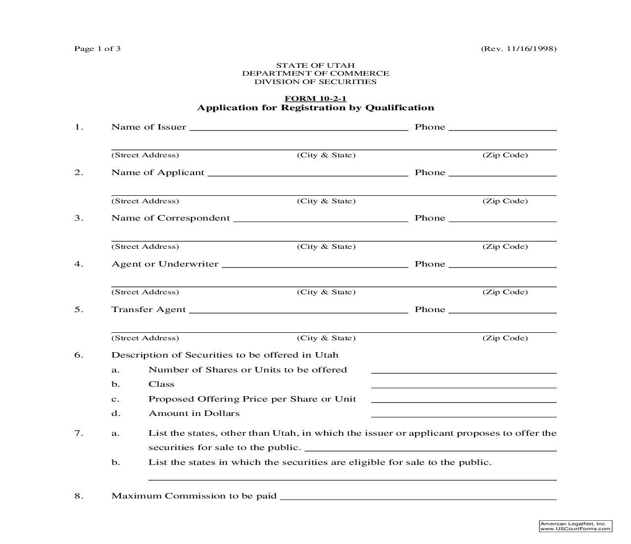 Application For Registration By Qualification {10-2-1} | Pdf Fpdf Doc Docx | Utah