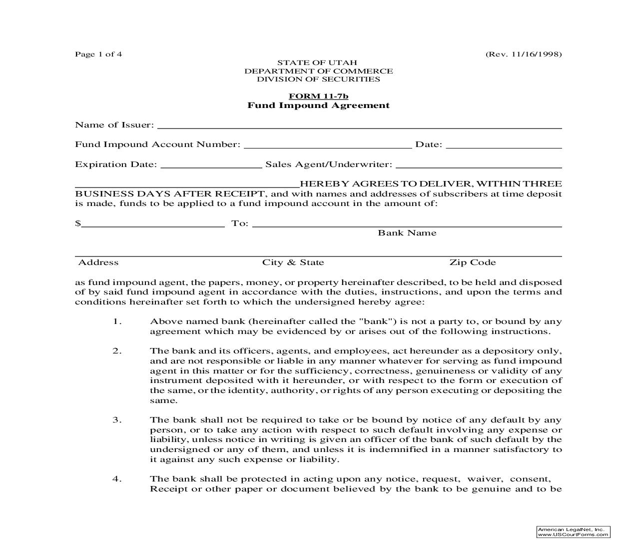 Fund Impound Agreement {11-7B} | Pdf Fpdf Doc Docx | Utah