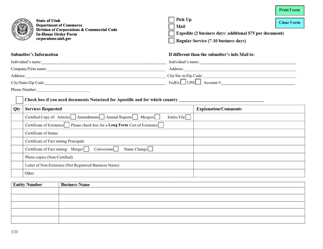 In-House Order Form | Pdf Fpdf Docx | Utah