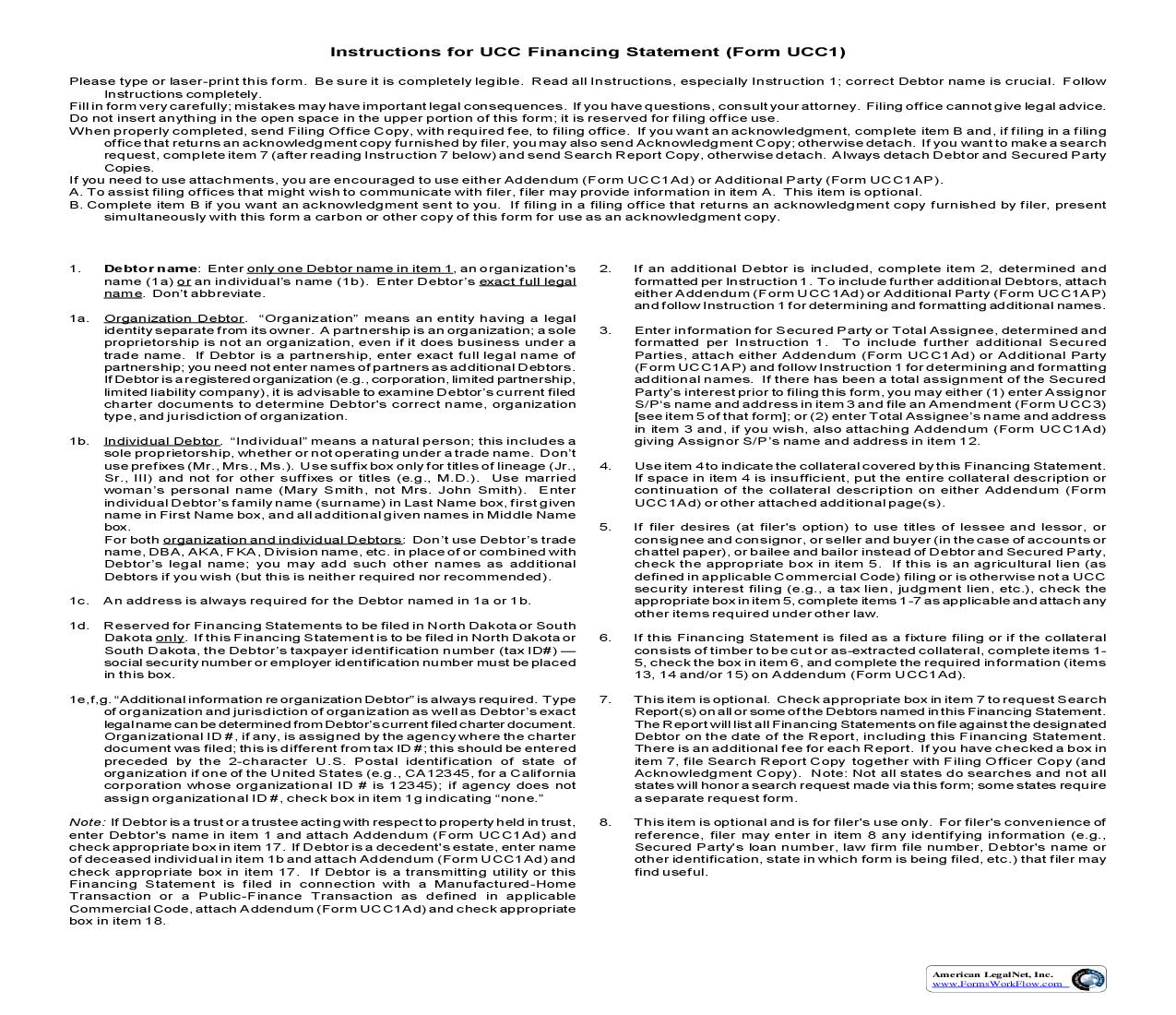Instructions For UCC Financing Statement (Form UCC1) {UCC1} | Pdf Fpdf Doc Docx | Utah