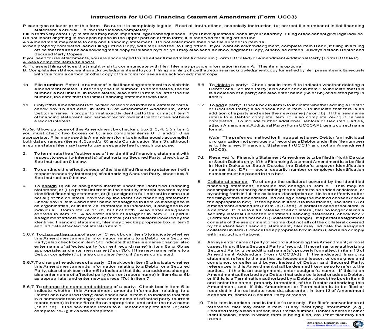Instructions For UCC Financing Statement Amendment (Form UCC3) {UCC3} | Pdf Fpdf Doc Docx | Utah