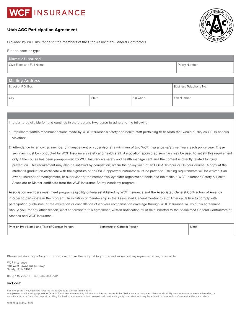 AGC Participation Agreement {1018-IE} | Pdf Fpdf Doc Docx | Utah