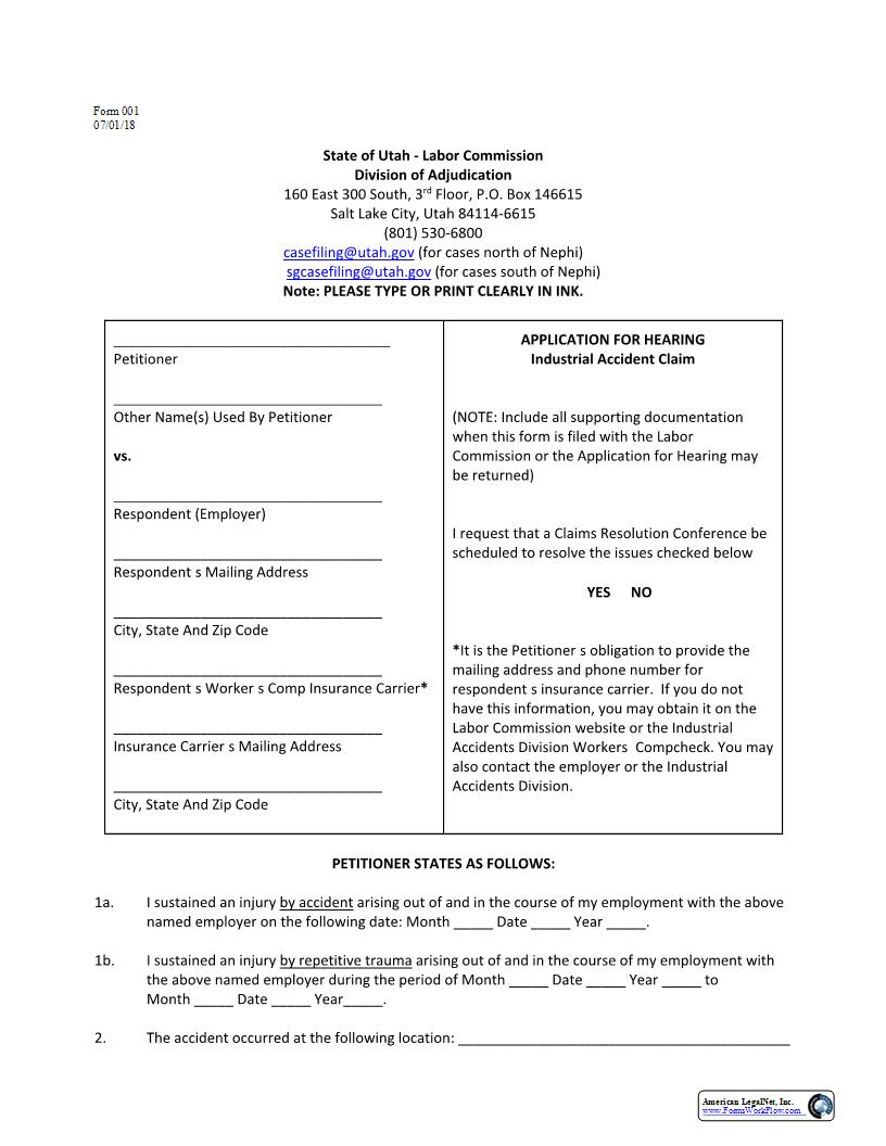 Application For Hearing {001} | Pdf Fpdf Docx | Utah