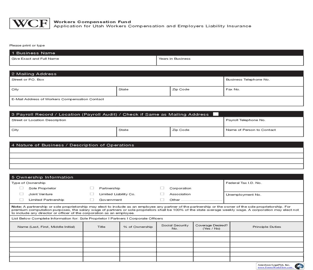 Application For Utah Workers Compensation And Utah Liability Insurance {1001-3} | Pdf Fpdf Doc Docx | Utah