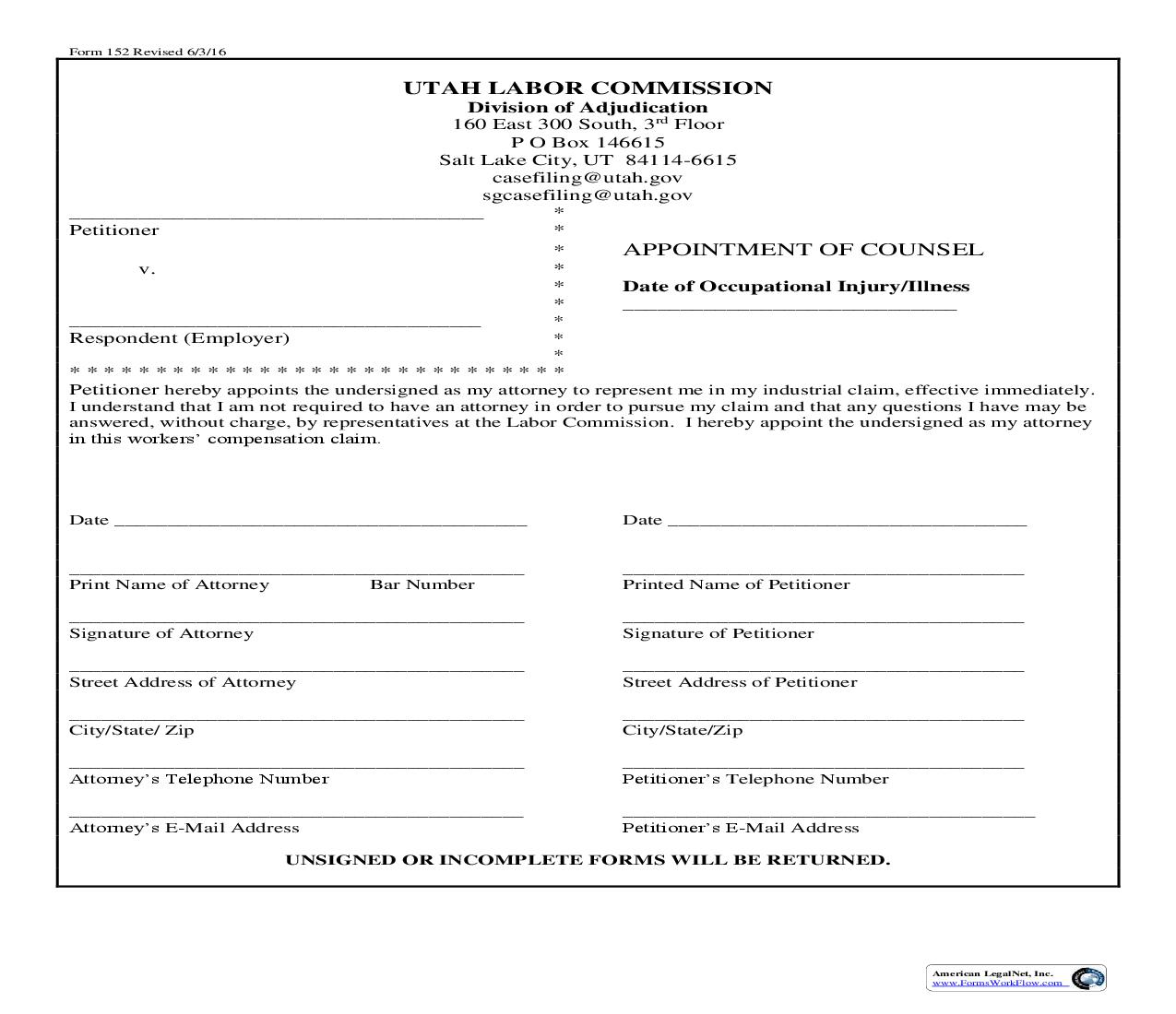 Appointment Of Counsel {152} | Pdf Fpdf Doc Docx | Utah