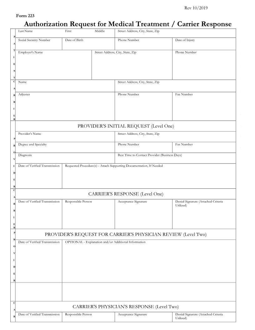 Authorization Request For Medical Treatment Carrier Response {223} | Pdf Fpdf Doc Docx | Utah