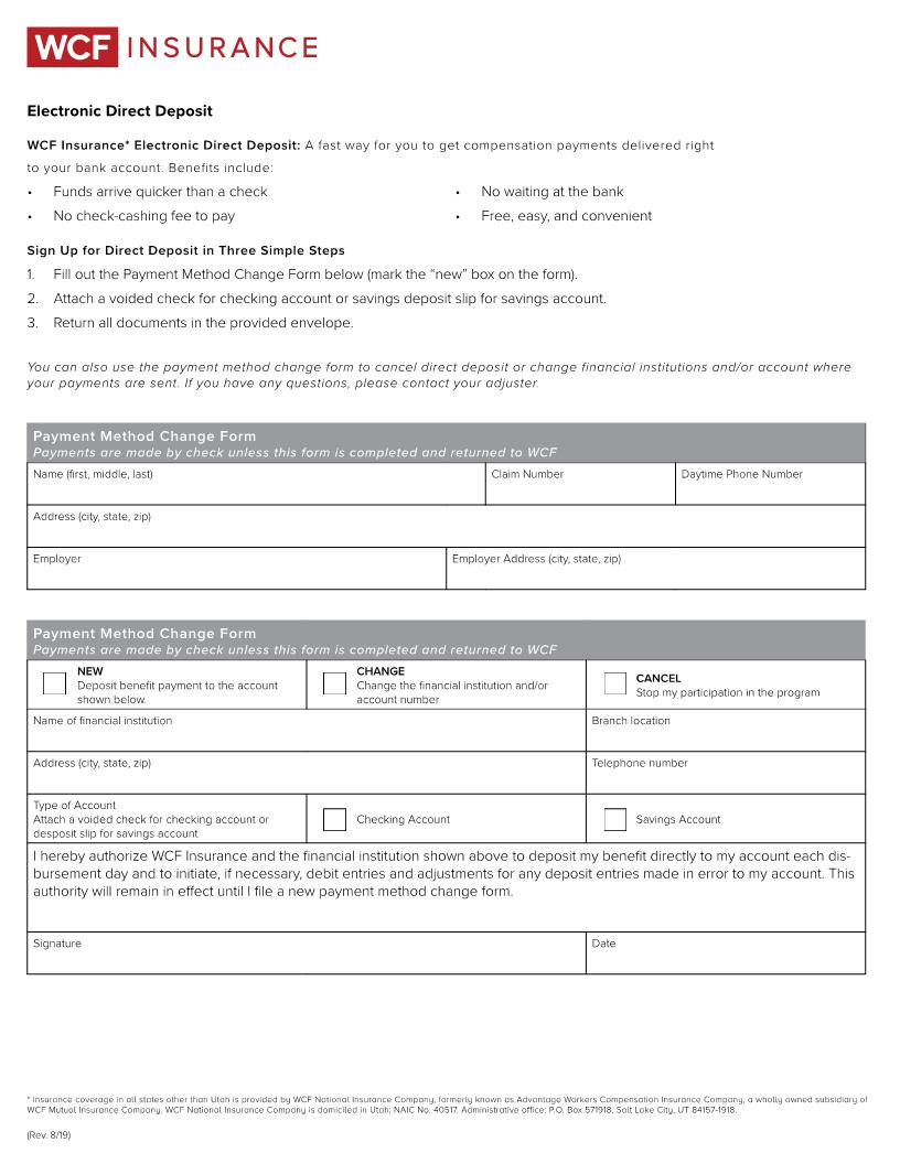 Electronic Direct Deposit {WC-EDD} | Pdf Fpdf Docx | Utah