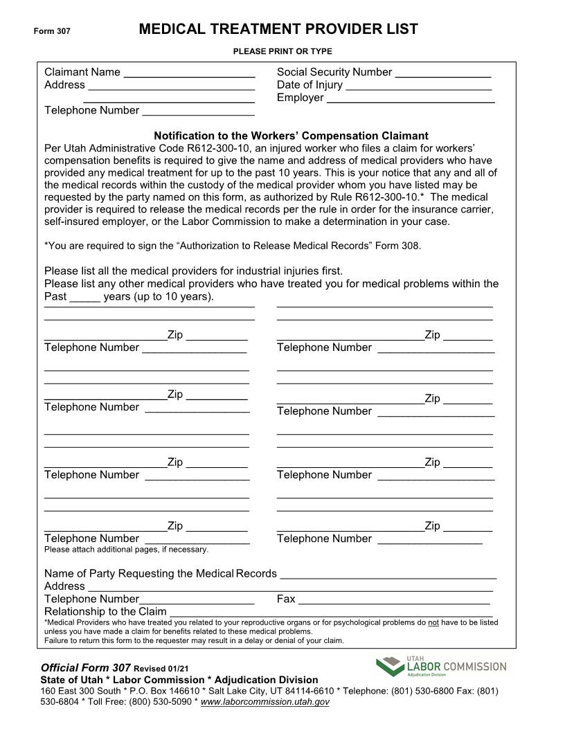 Medical Treatment Provider List {307} | Pdf Fpdf Doc Docx | Utah
